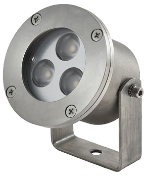 Подводный светодиодный  прожектор c ШИМ управлением LED3D,  3-диодный, 12VDC, угол свечения 25град., нерж. cталь,   1 кабельный ввод с герметичной кабельной муфтой IP68, регулируемый усиленный кронштейн в комплекте, IP68